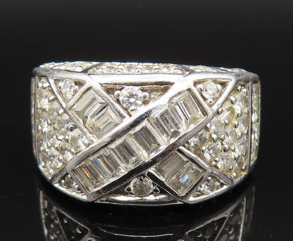 925 Silver  Vintage Crisscross Detail Cubic Zirconia Band Ring Sz 7.5  RG25392