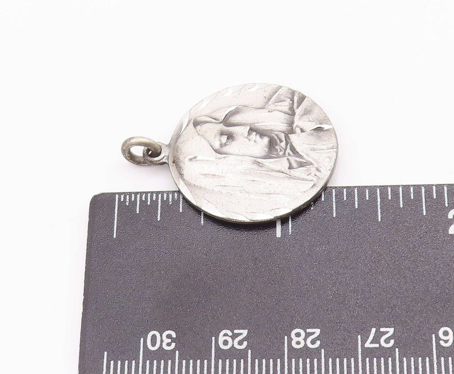 925 Sterling Silver Vintage Pendant Religious Carved Mother Mary Coin  PT23226