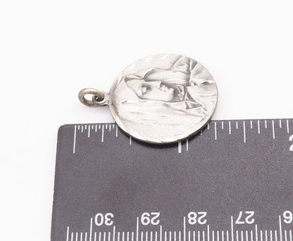 925 Sterling Silver Vintage Pendant Religious Carved Mother Mary Coin  PT23226