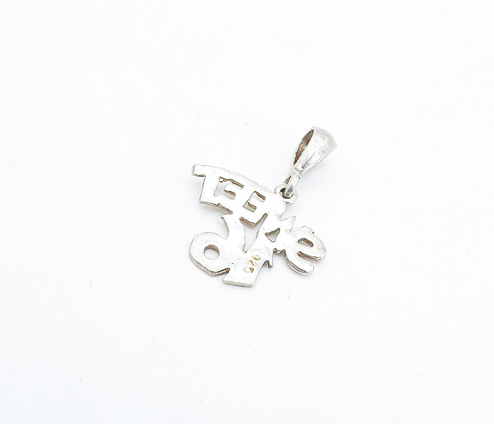 925 Sterling Silver Vintage Petite Shiny Etched Sweet 16 Drop Pendant PT2655