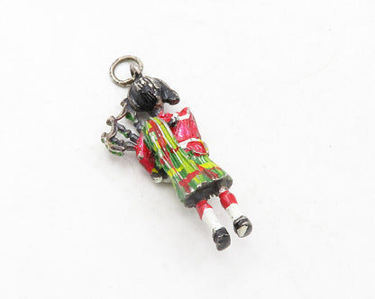 925 Sterling Silver Vintage Enamel Coated Bag Pipe Player Pendant PT9832