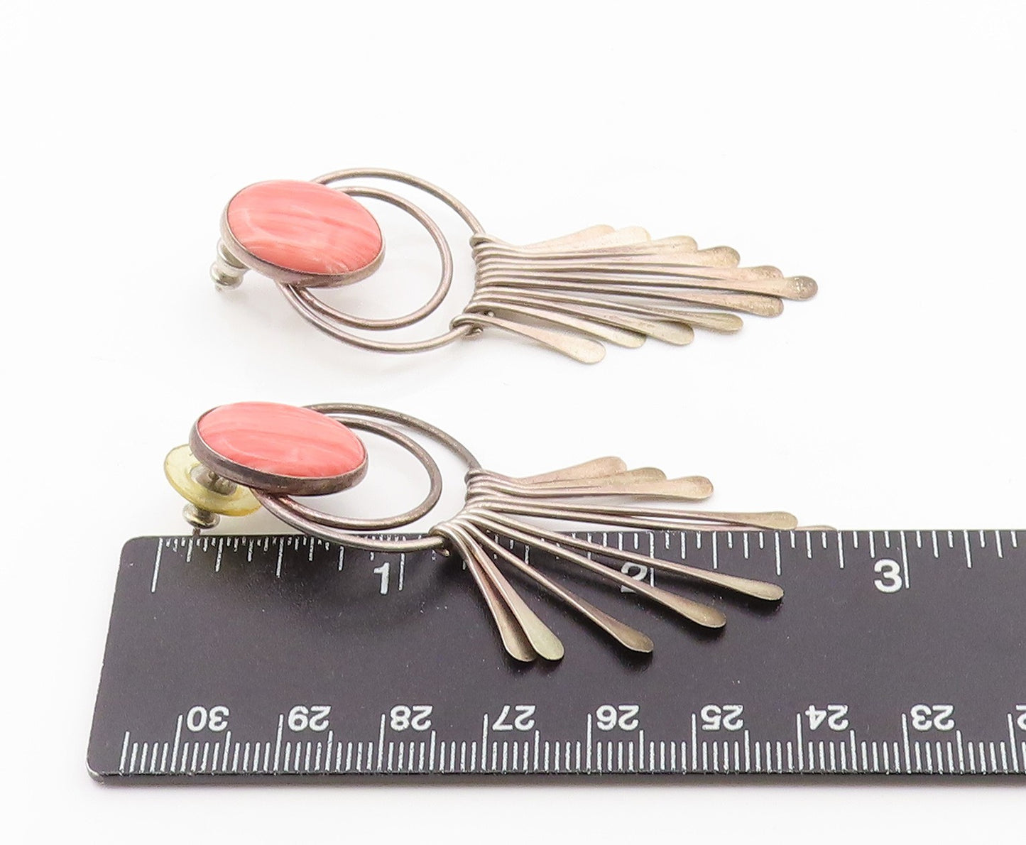 925 Sterling Silver Vintage Earrings Cabochon Gemstone Modernist Dangle  EG14207