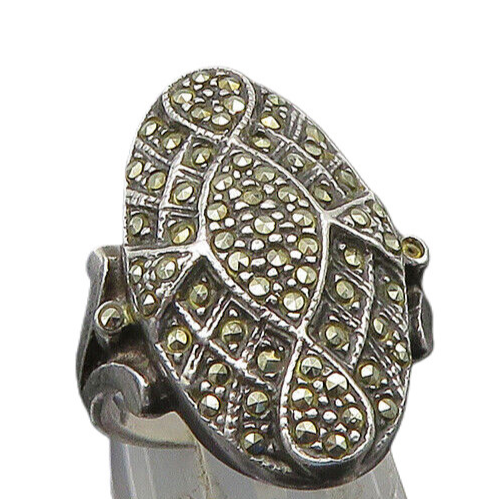 925 Sterling Silver  Vintage Sparkling Marcasite Cocktail Ring Sz 6.5  RG21865