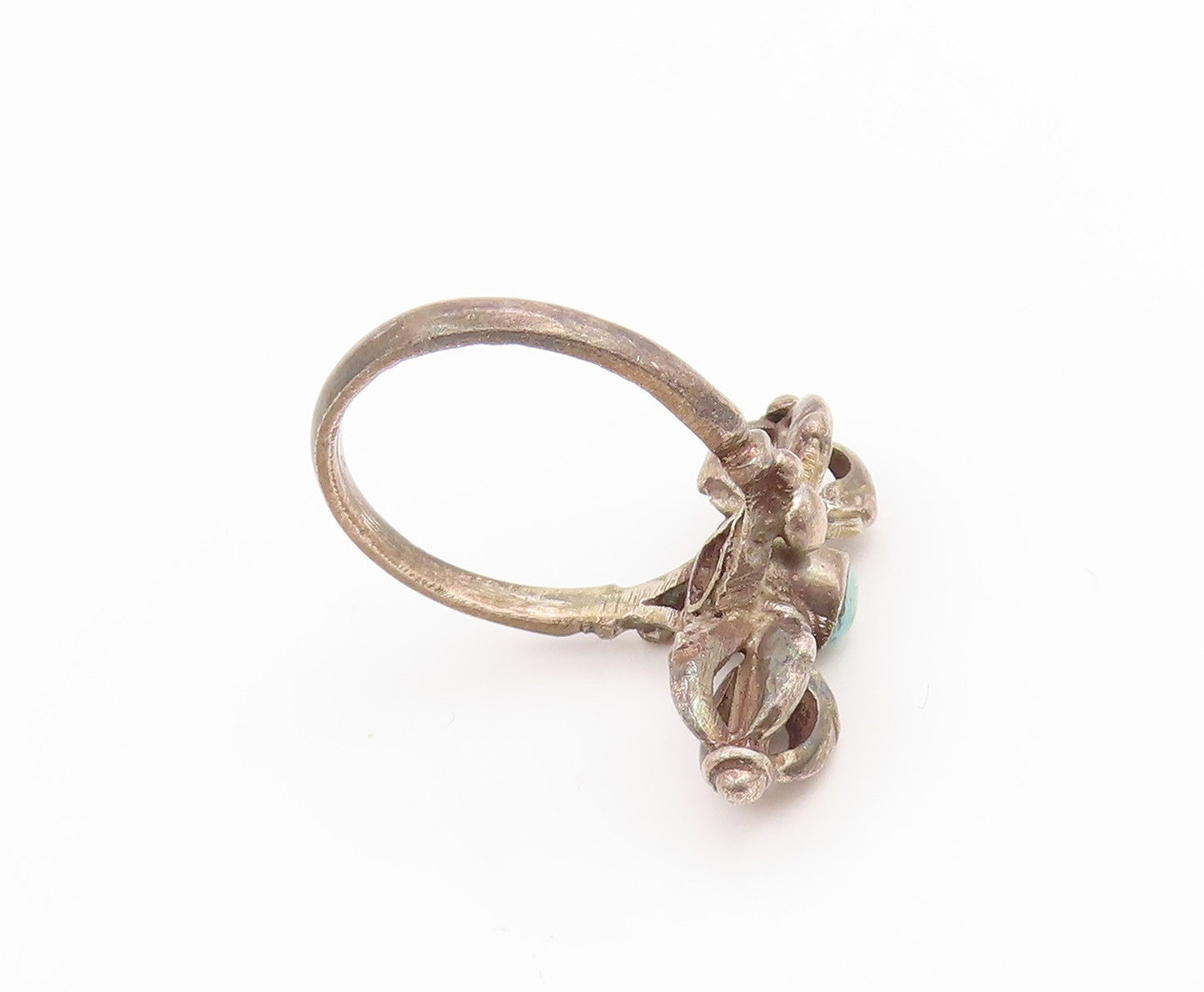 925 Sterling Silver Vintage Ring Round Turquoise Brutalist Band  Sz 7  RG35557