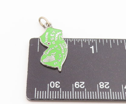 925 Sterling Silver Vintage Pendant Enamel New Jersey State Map Charm  PT26568