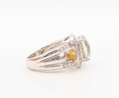 925 Sterling Silver Vintage Ring Green Amethyst CZ & Citrine  Sz 7.5  RG30015