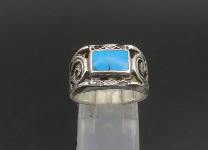 925 Sterling Silver Vintage Inlaid Turquoise Swirl Vine Band Ring Sz 6.5 RG23502