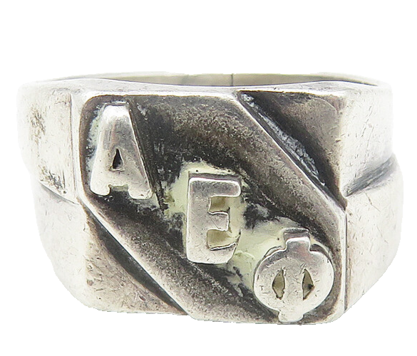 925 Sterling Silver  Vintage Alpha Sigma Phi Fraternity Band Ring Sz 4 RG11145