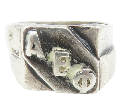 925 Sterling Silver  Vintage Alpha Sigma Phi Fraternity Band Ring Sz 4 RG11145