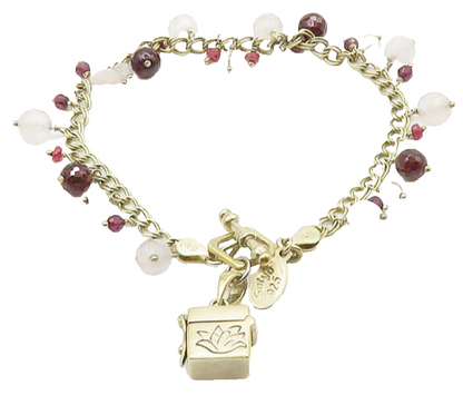 DESIGNER 925 Sterling Silver Garnet Ruby & Quartz Beaded Chain Bracelet BT6347