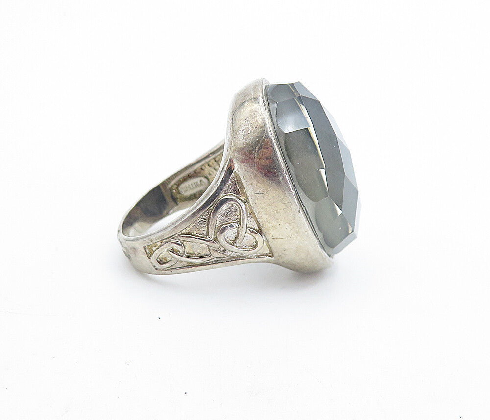 925 Sterling Silver  Vintage Faceted Grey Quartz Cocktail Ring Sz 7  RG6844
