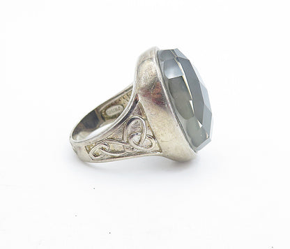 925 Sterling Silver  Vintage Faceted Grey Quartz Cocktail Ring Sz 7  RG6844