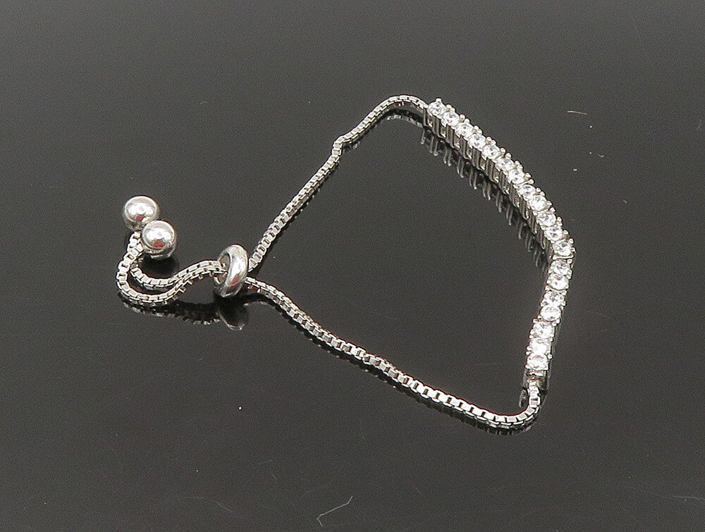 925 Silver  White Cubic Zirconia Adjustable Child Box Chain Bracelet  BT1061