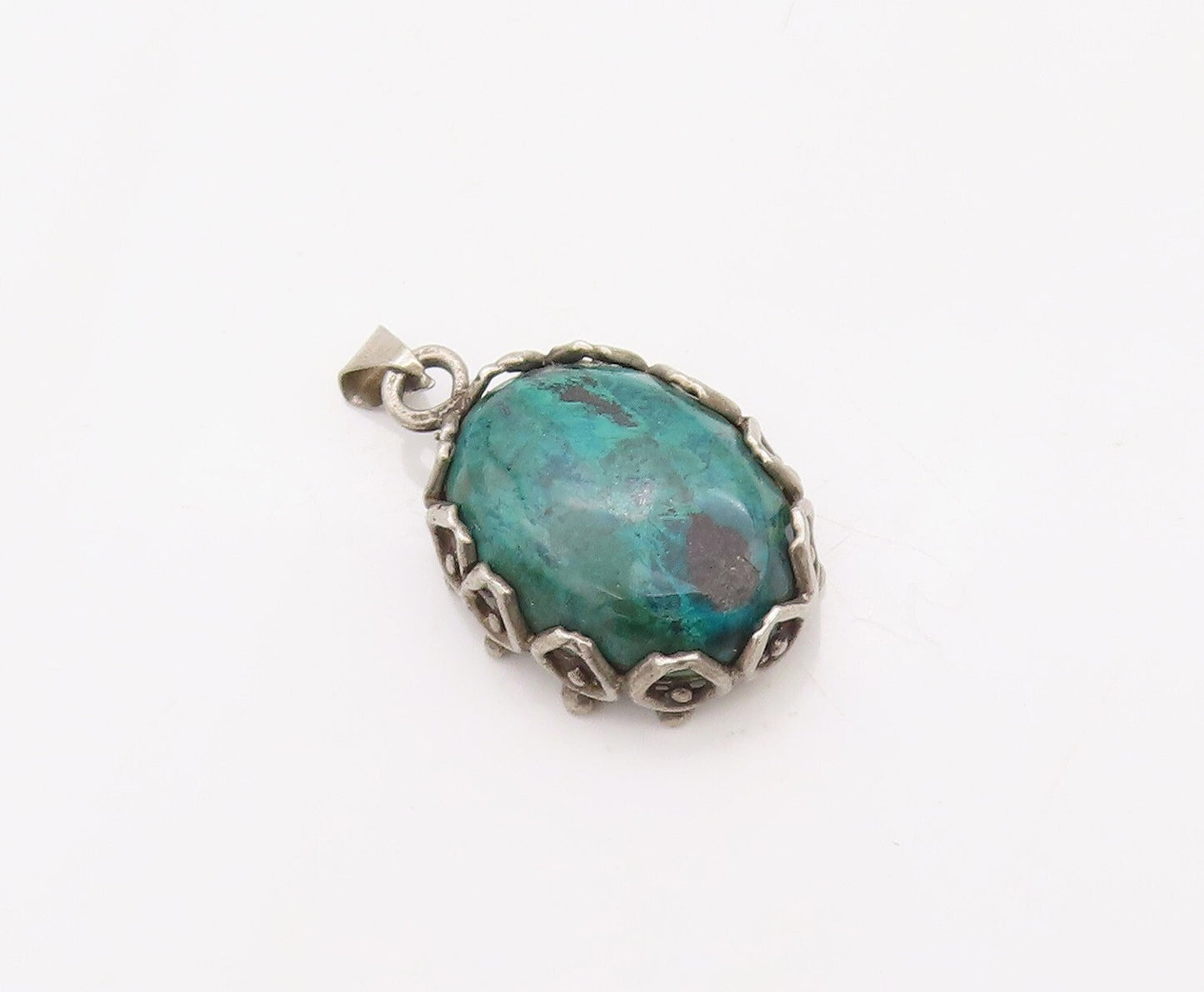 925 Sterling Silver Vintage Pendant Carved Oval Cabochon Gemstone PT23549