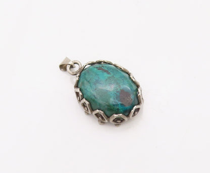 925 Sterling Silver Vintage Pendant Carved Oval Cabochon Gemstone PT23549