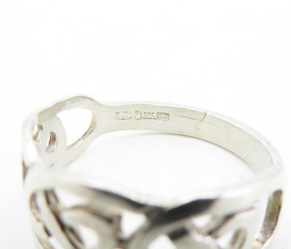 925 Sterling Silver  Vintage Shiny Pretzel Knot Pattern Band Ring Sz 8  RG6877
