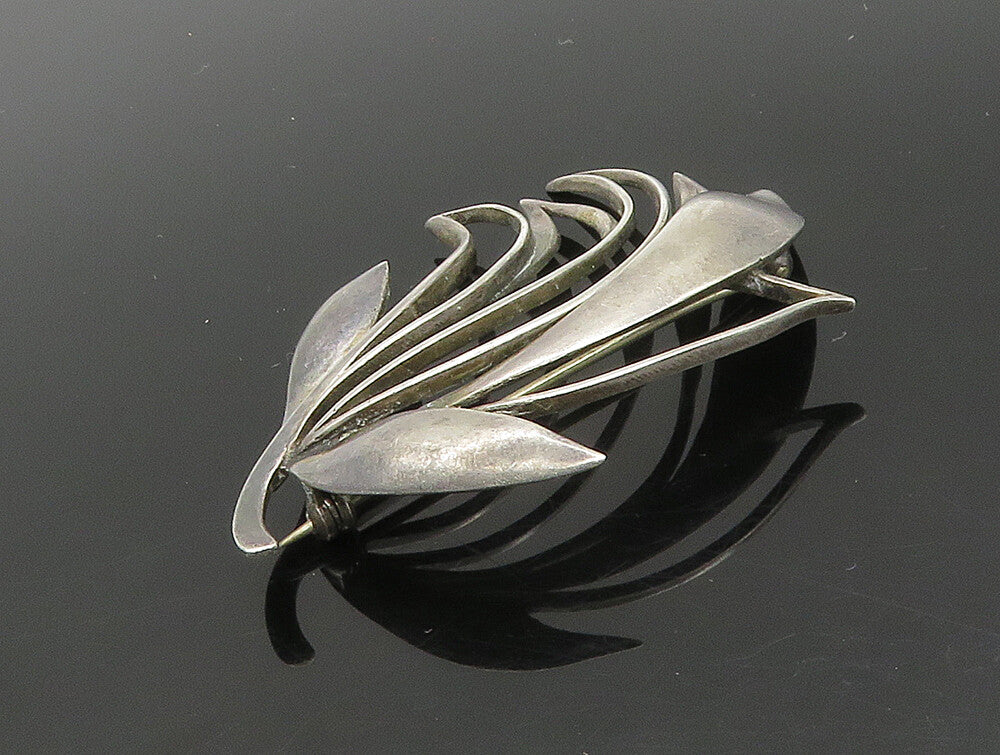 JUST ANDERSEN DENMARK 925 Silver  Vintage Modernist Leaf Brooch Pin  BP9323