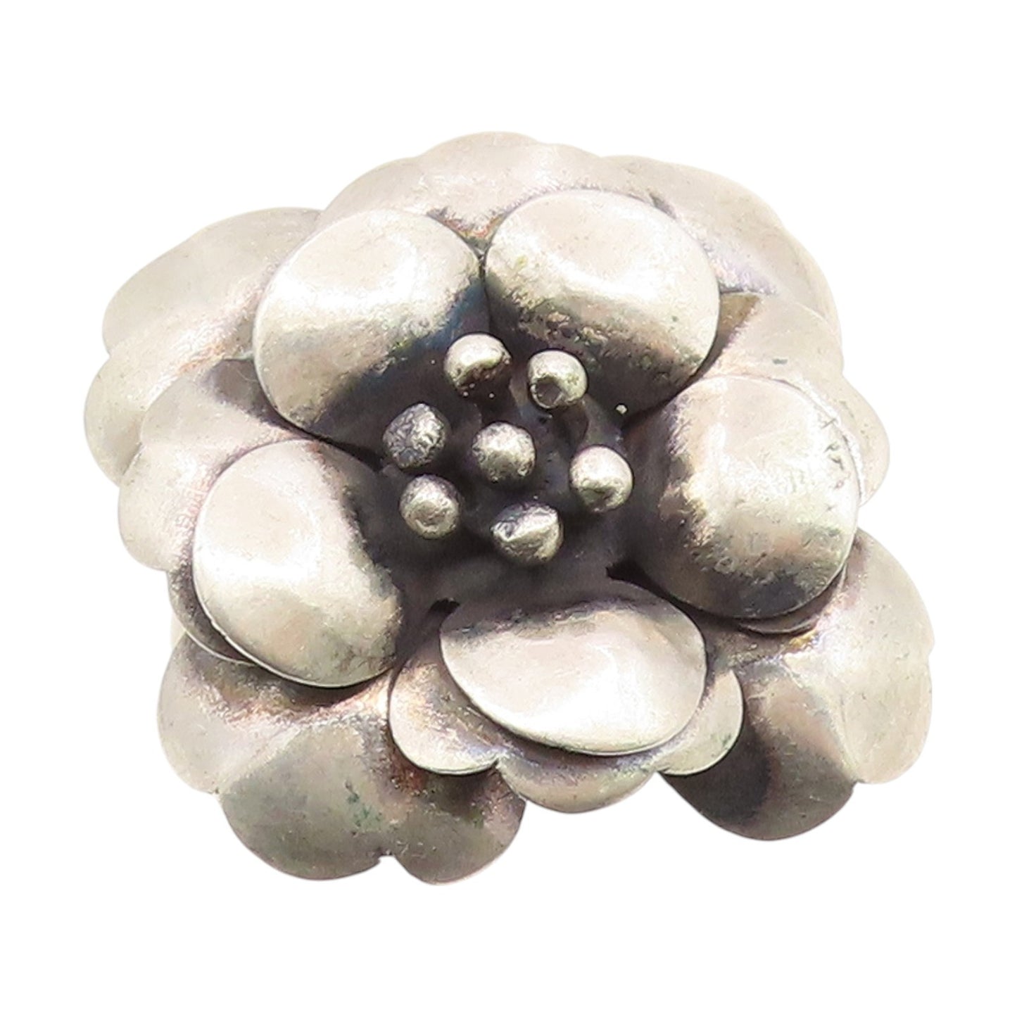 925 Sterling Silver Vintage Ring Modernist Carved Floral Rose  Sz 8.5  RG35110