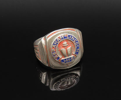 925 Silver  Vintage Antique Enamel Abraham Lincoln JHS Ring Sz 8  RG25833