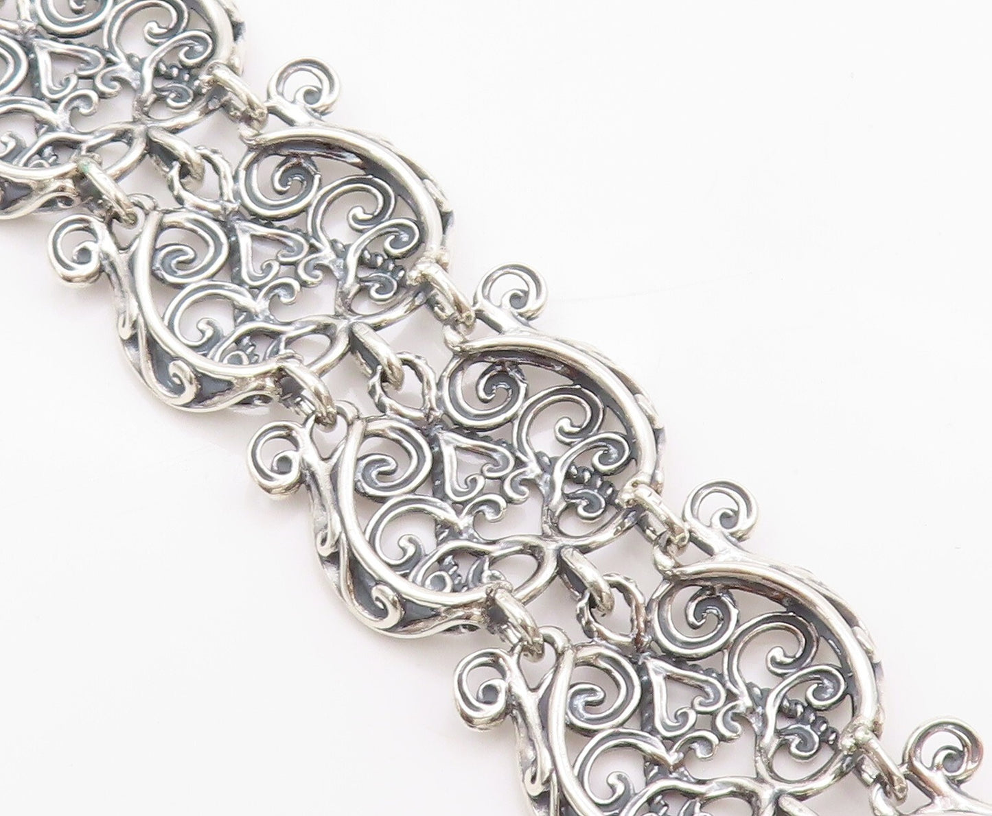 925 Sterling Silver Vintage Bracelet CAROLYN POLLACK Swirly Design Cut  BT11098