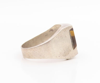925 Sterling Silver Vintage Ring MEXICO Tiger's Eye Solid Band  Sz 13.5  RG35784