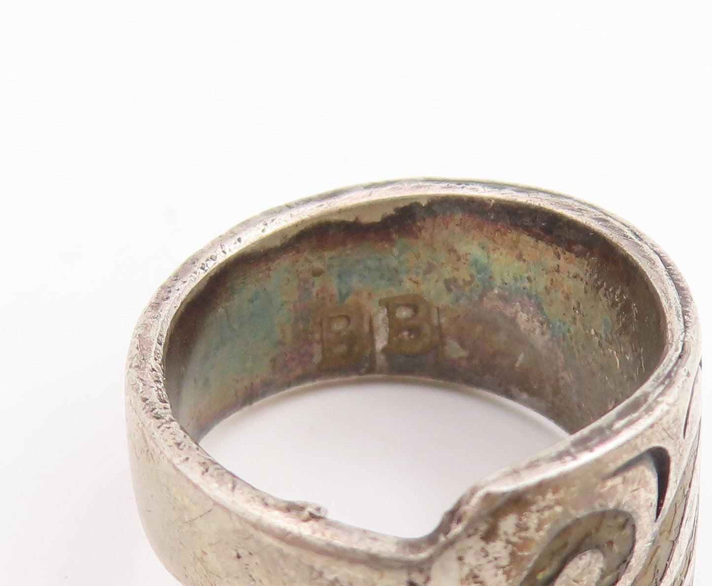 925 Sterling Silver Vintage Ring NAVAJO ZUNI Crushed Gemstone  Sz 6.5  RG33825