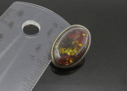 925 Sterling Silver   Vintage Amber Dark Tone Oval Drop Earrings  EG11288