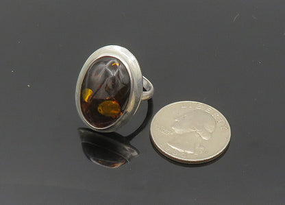 POLAND 925 Sterling Silver  Vintage Cabochon Cut Amber Band Ring Sz 9  RG20284