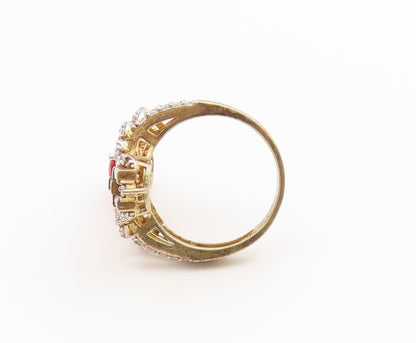 925 Sterling Silver Vintage Ring Gold Plated Ruby & CZ Openwork  Sz 7  RG36780
