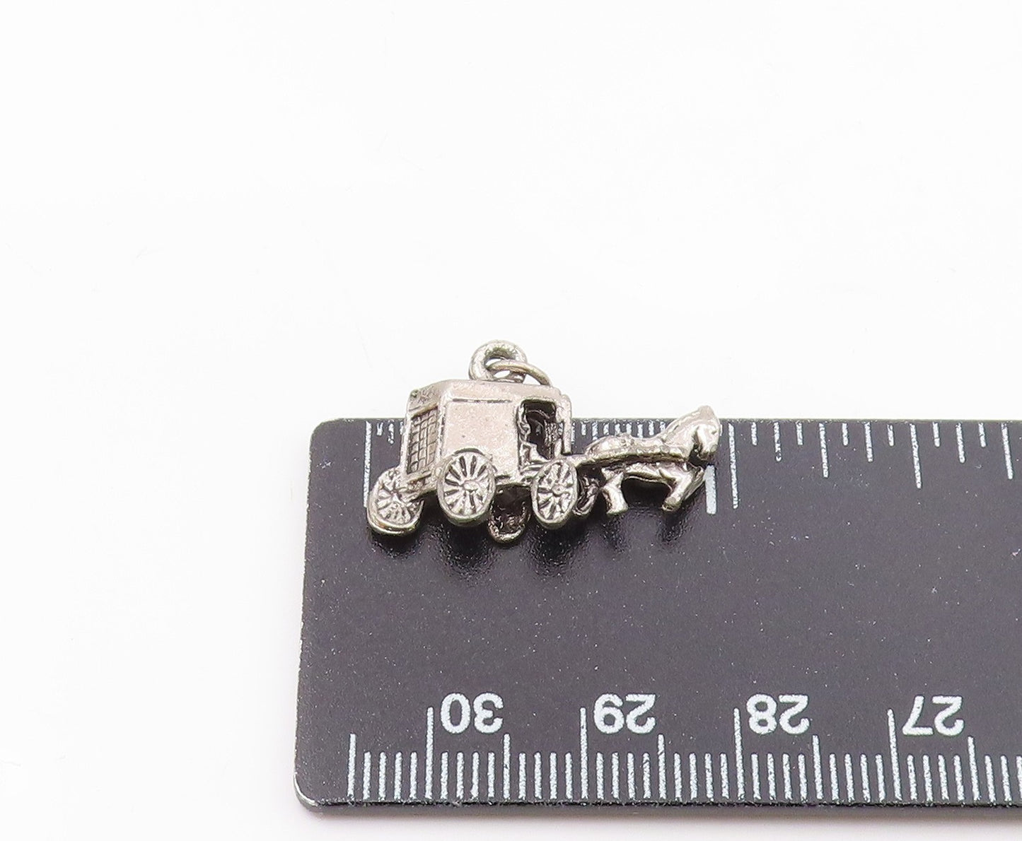 925 Sterling Silver  Vintage Petite Dark Tone Horse & Carriage Pendant  PT6850