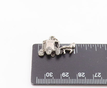 925 Sterling Silver  Vintage Petite Dark Tone Horse & Carriage Pendant  PT6850