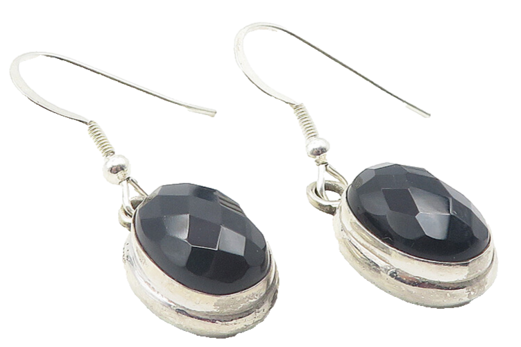 925 Sterling Silver  Vintage Faceted Black Hematite Dangle Earrings  EG6157