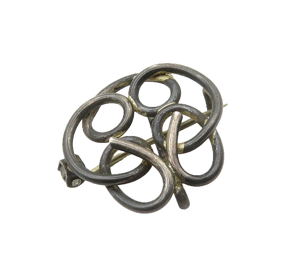 925 Sterling Silver  Vintage Antique Pretzel Swirl Oxidized Brooch Pin  BP6106