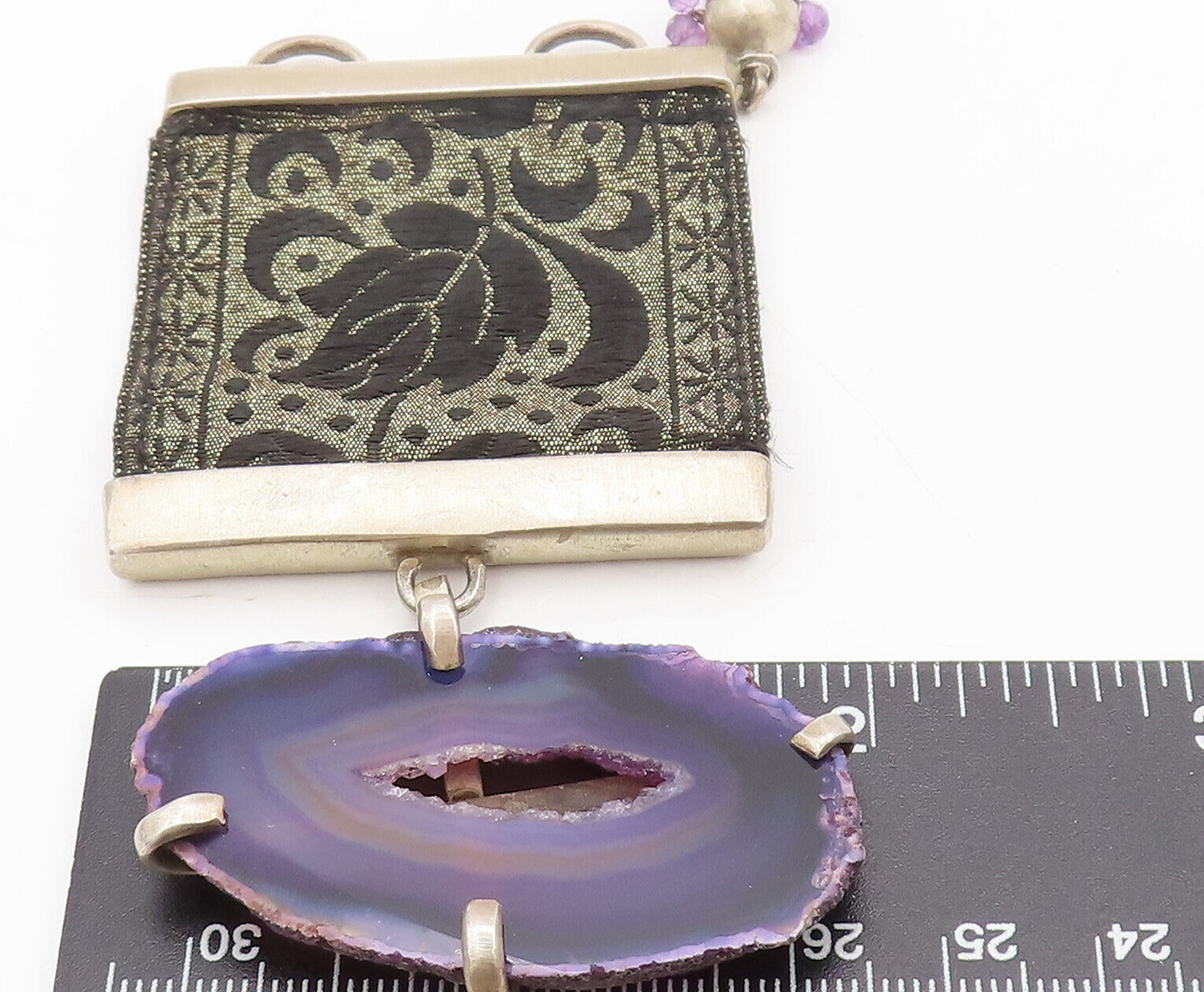 925 Sterling Silver Vintage Natural Amethyst Large Stone Bracelet BT9883