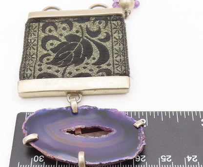 925 Sterling Silver Vintage Natural Amethyst Large Stone Bracelet BT9883