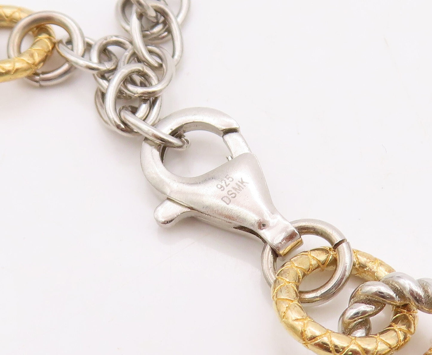 925 Sterling Silver Vintage Necklace Gold Plated Rope Rings CZ Inlay Ball NE4375