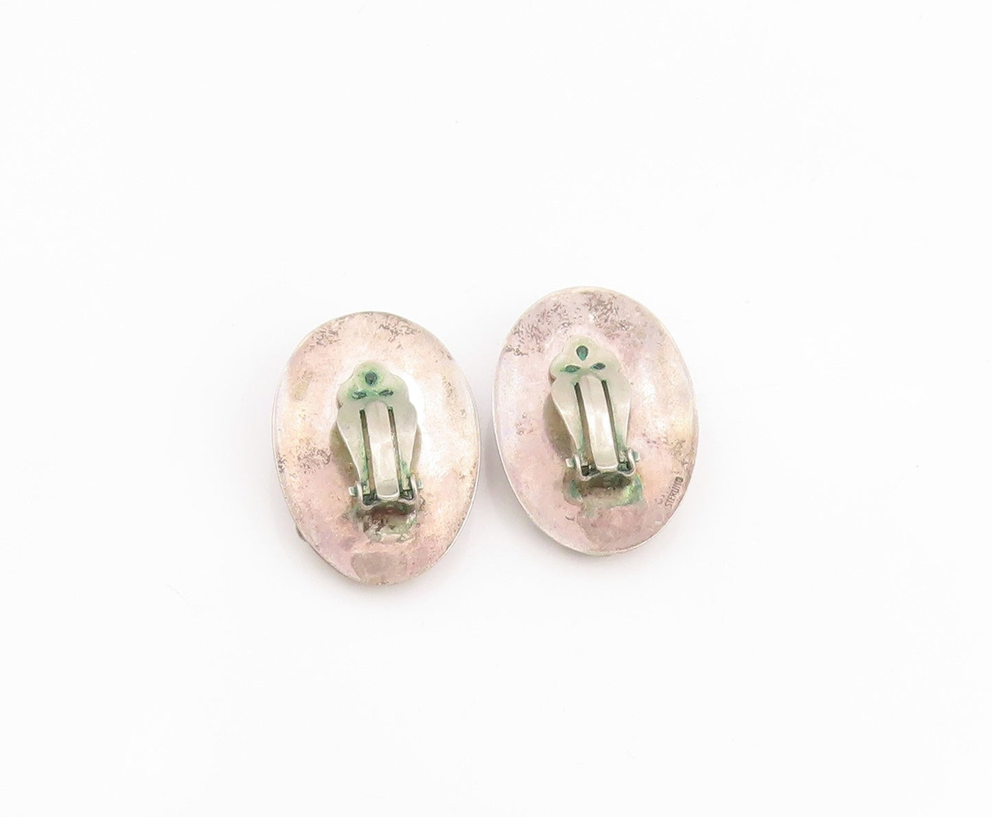 925 Sterling Silver Vintage Earrings Oval Cabochon Lapis Lazuli Clips  EG13748