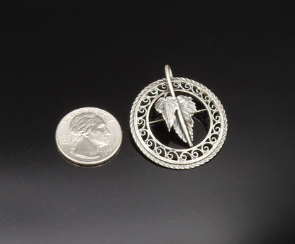 DANECRAFT 925 Silver  Vintage Antique Leaf & Swirl Border Brooch Pin  BP9593