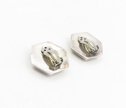 MEXICO 925 Sterling Silver Vintage Black Onyx Hexagon Non Pierce Earrings EG4591