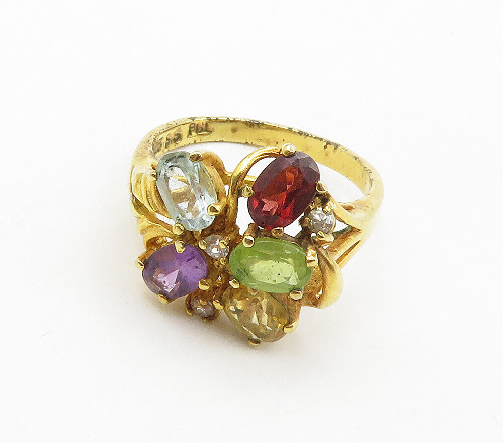 925 Sterling Silver Peridot Amethyst & Multi Stone Band Ring Sz 8.5 RG15974