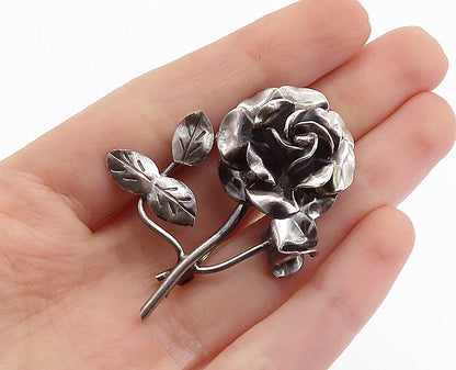 MEXICO 925 Sterling Silver  Vintage Oxidized Sculpted Flower Brooch Pin BP2730