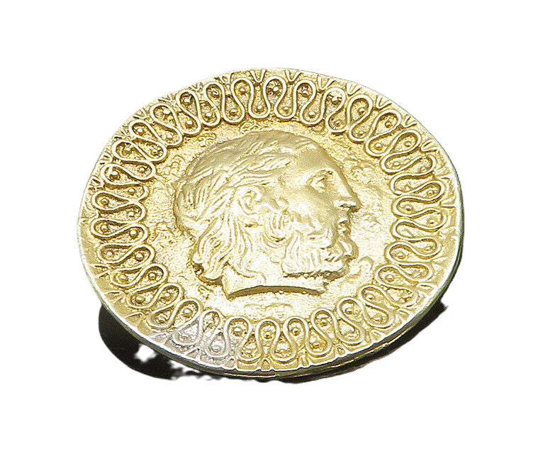 GEORGE 925 Silver  Vintage Face Profile Gold Plated Round Brooch Pin  BP7695