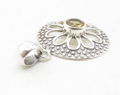 925 Sterling Silver  Shiny Topaz Centered Flower Motif Drop Pendant  PT9680