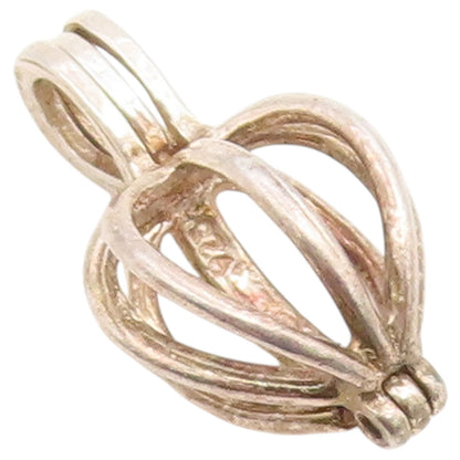 925 Sterling Silver Vintage Pendant Classic Love Heart Cage Charm OPENS  PT26621