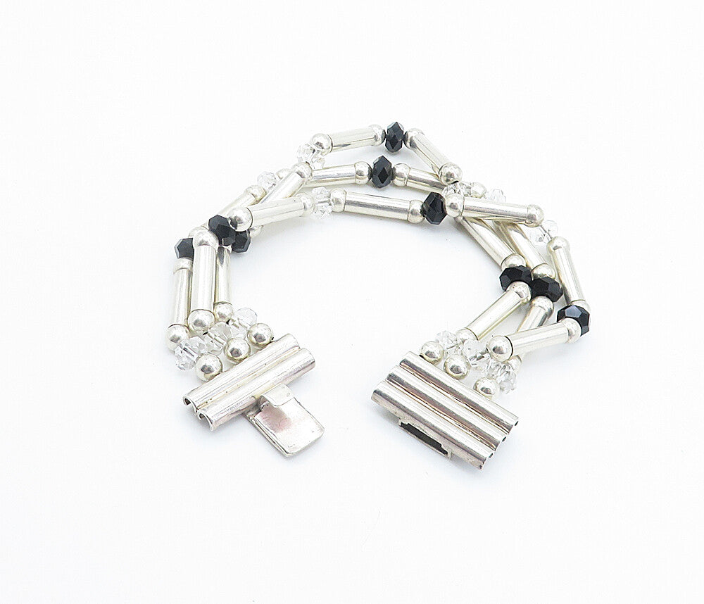 N&R 925 Silver Vintage Hematite & Topaz Multi Strand Chain Bracelet BT3356