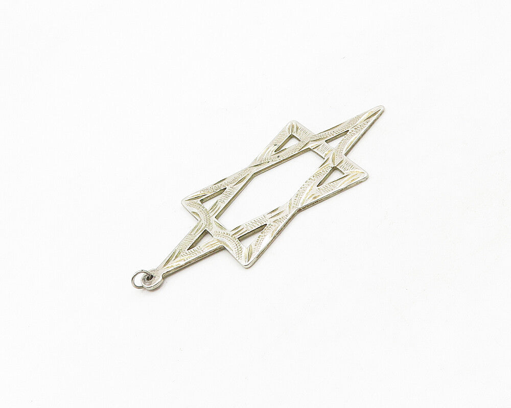 925 Sterling Silver  Vintage Shiny Etched Star Of David Drop Pendant  PT14254