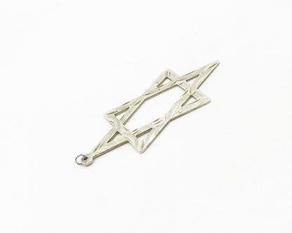 925 Sterling Silver  Vintage Shiny Etched Star Of David Drop Pendant  PT14254