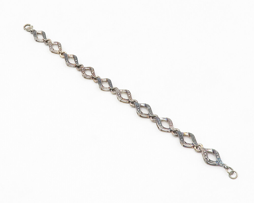 925 Sterling Silver Vintage Genuine Black & White Diamonds Chain Bracelet BT5316