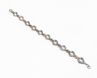 925 Sterling Silver Vintage Genuine Black & White Diamonds Chain Bracelet BT5316