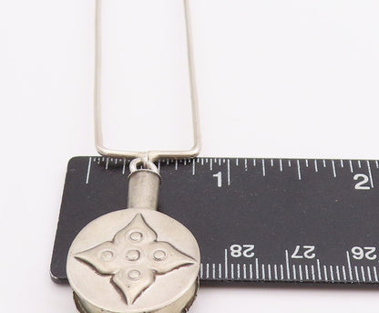 925 Sterling Silver Vintage Necklace Modernist  Floral & Rectangle Cutout NE4580